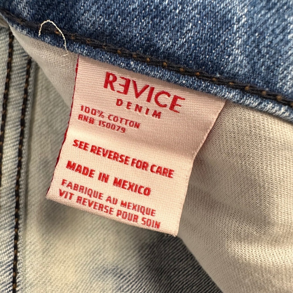 Revice Denim Jeans 29 Blue Cloud Wash Bleach Straight Leg Festival Altered Crop - Picture 6 of 10